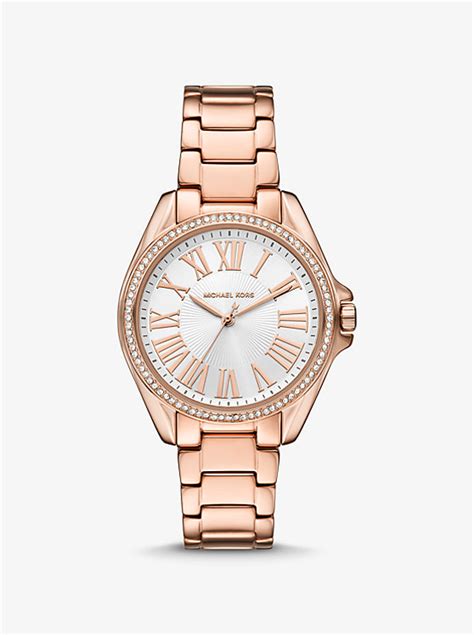 michael kors kaycie pavé rose gold-tone watch